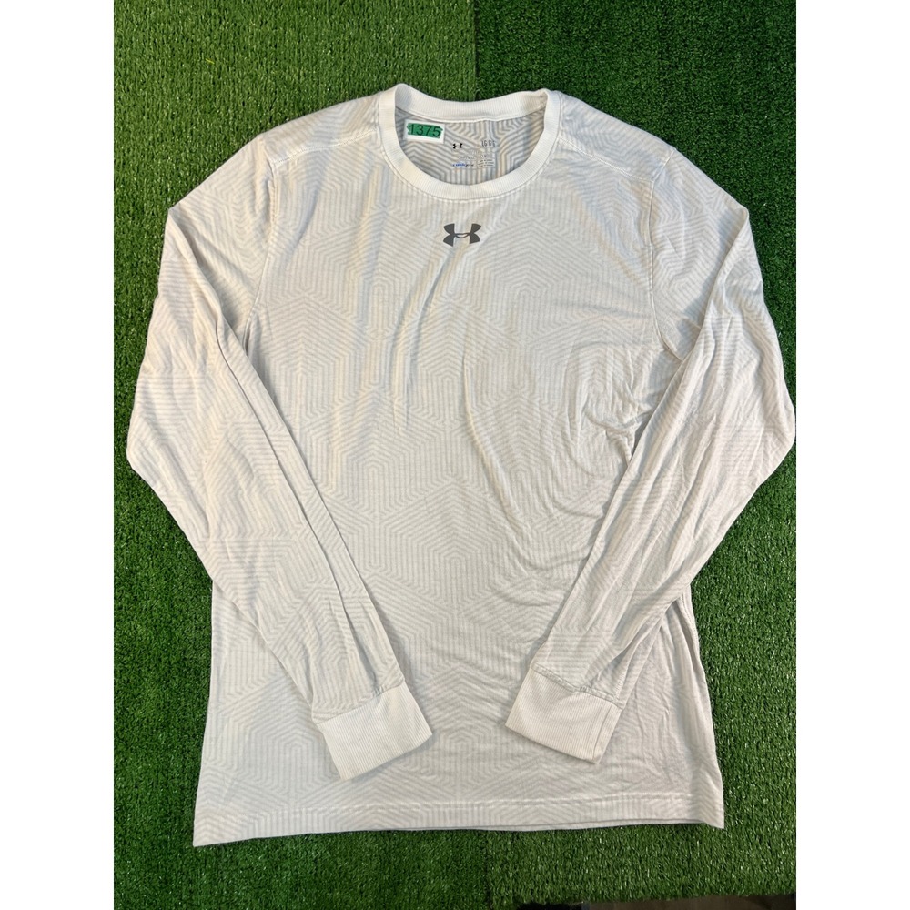 Under Armour ColdGear Fitted Long Sleeve Shirt Mens LG White Geometric Hexagon